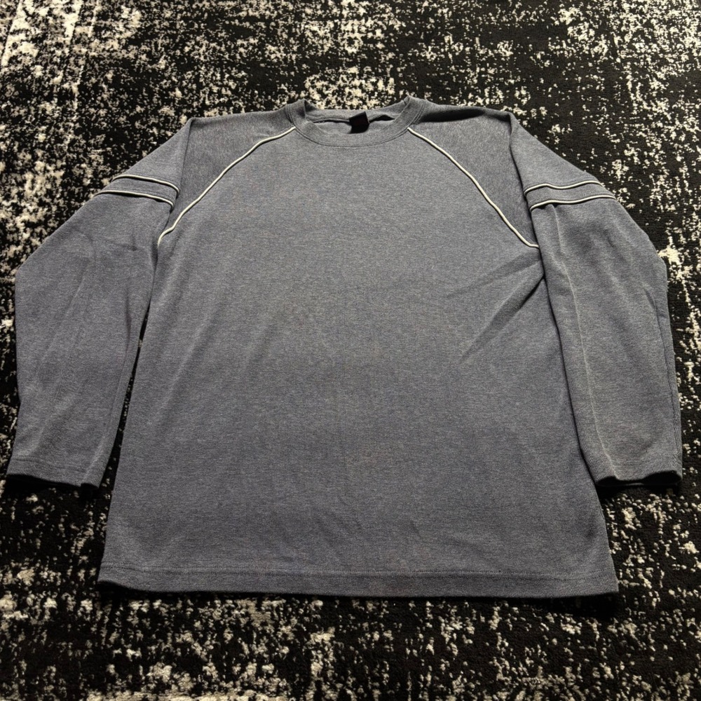 Ferruche Mens XL Blue Ribbed Long Sleeve Shirt Y2K Skater Piping Crewneck XL